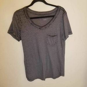 For The Republic Mens T-Shirt Gray Black Space Dye V Neck Pocket L